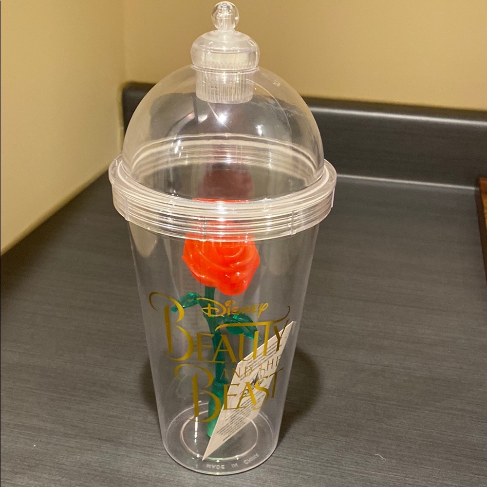 Disney Beauty and the Beast Clear Tumbler with Red Rose